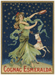 Cognac Esmeralda vintage alcohol bottle label poster print featuring a dancing woman with tambourine and goat.