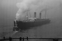 Poster of the SS La France transatlantic passenger ship entering New York Harbor.