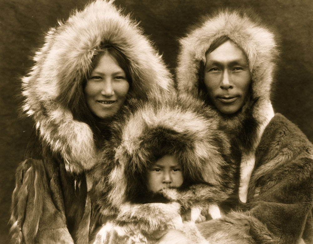 Three Eskimos Posed Poster Print showcasing a cultural scene.
