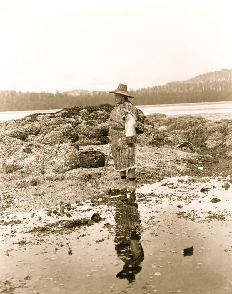 Man Digs for Clams Poster Print showcasing coastal life.