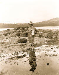 Man Digs for Clams Poster Print showcasing coastal life.