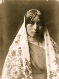 Half-length portrait of a young woman wearing a flowered shawl poster print.