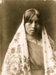 Half-length portrait of a young woman wearing a flowered shawl poster print.