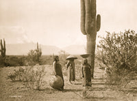 Three women with baskets standing by a cactus in Arizona - Poster Print