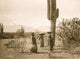 Three women with baskets standing by a cactus in Arizona - Poster Print