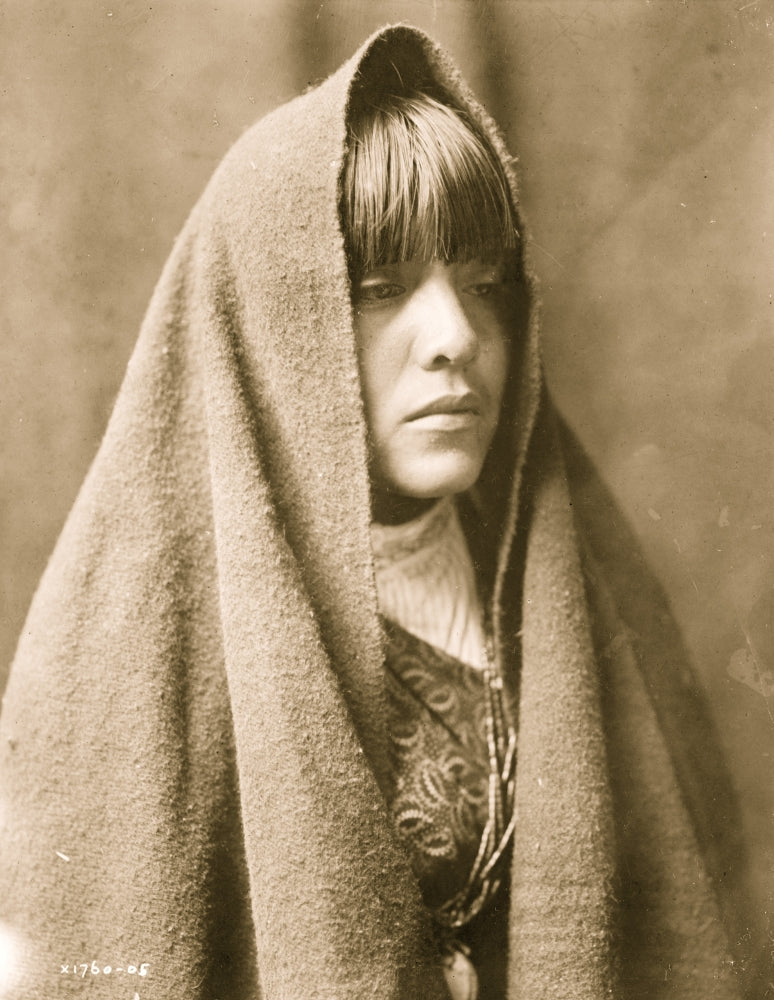 Head-and-shoulders portrait of a Tewa woman, cultural artwork print.