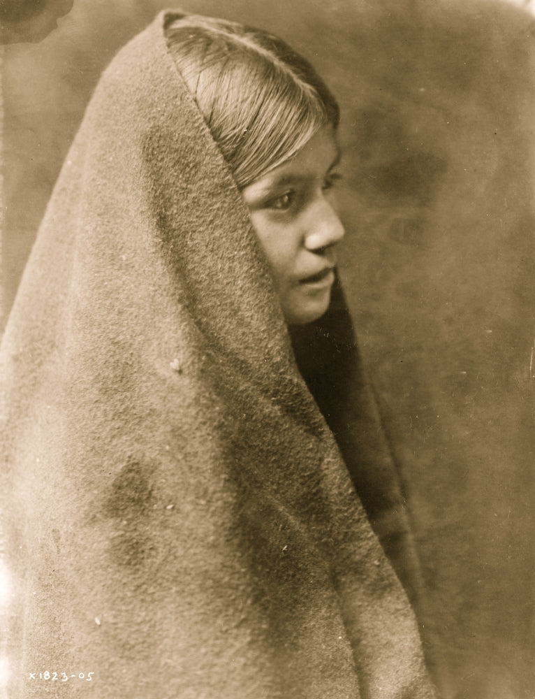 Head-and-shoulders portrait of Tewa girl poster print.