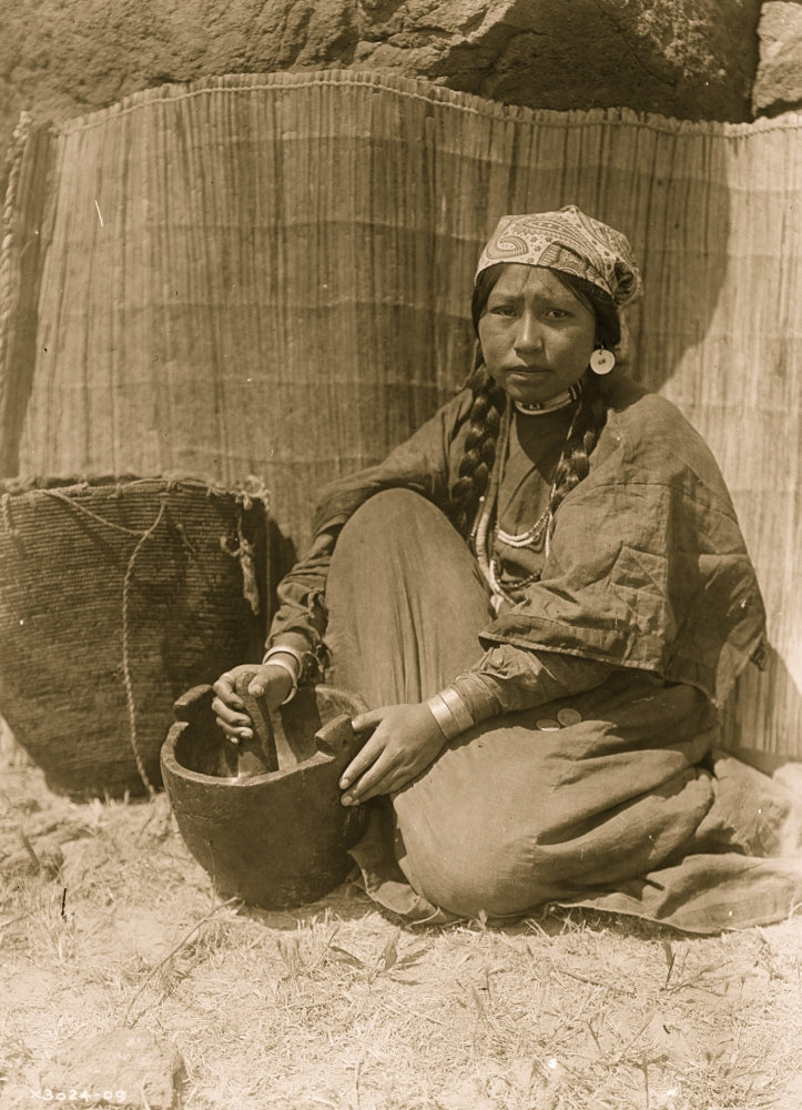 Tlakluit woman seated with mortar and pestle art poster print.