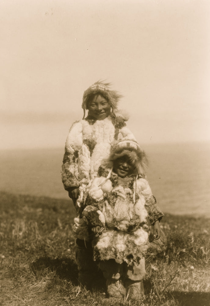 Eskimo Adult and Child wearing Duck-Skin Parkas Poster Print