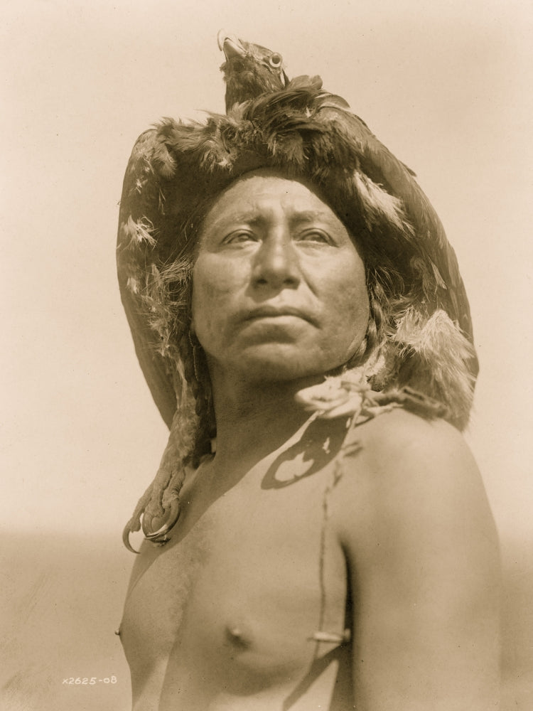 Apsaroke Shaman portrait poster print wearing eagle headdress.