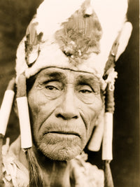 Klamath Man Bust Portrait Poster Print featuring a front-facing man in a traditional headdress.