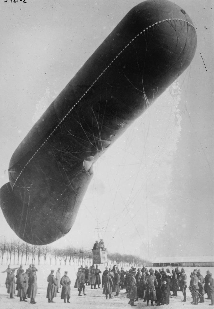 German Observation Balloon in Snow Poster Print showcasing military history.
