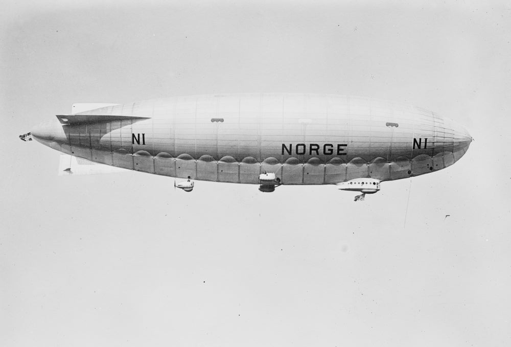 Norge Leaving Hanger Blimp Poster Print showcasing aviation history.