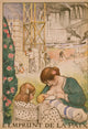 Nurturing Mother and Child Poster Print depicting a mother nursing her baby with a child reading nearby.