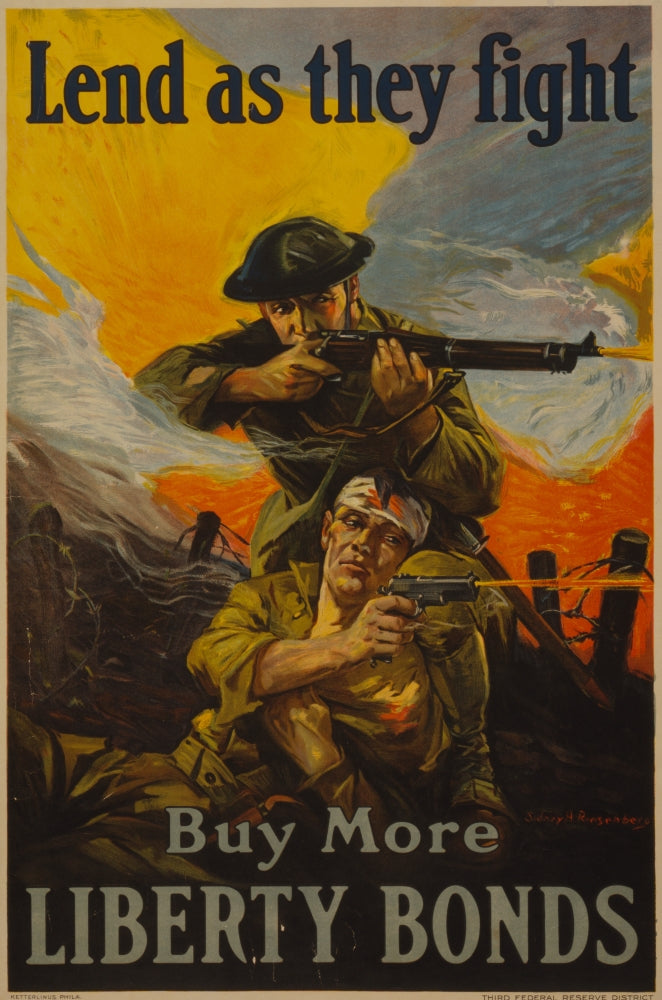 Soldiers in Battle Poster Print depicting soldiers firing their weapons