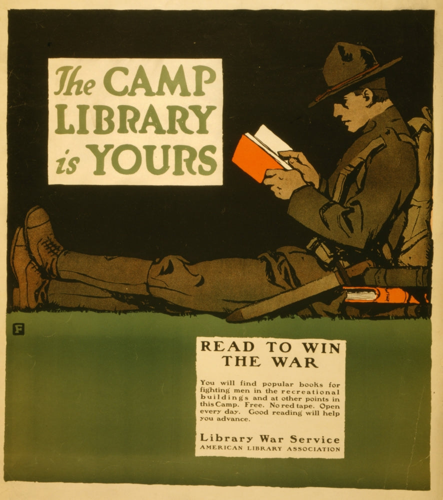 A Soldier Reading Poster Print showcasing a soldier in a serene reading moment.