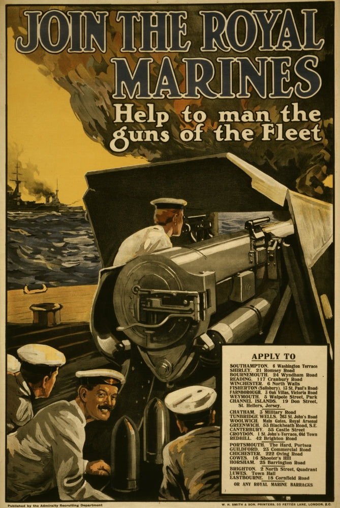 Marines operating a large cannon on a ship poster print