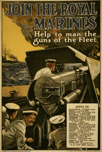 Marines operating a large cannon on a ship poster print