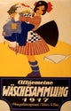 Charming poster print of a girl holding a bundle of laundry.