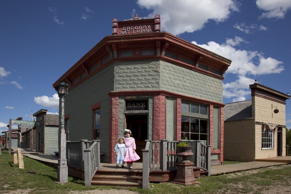 Town Bank in Old West Poster Print showcasing iconic western architecture.