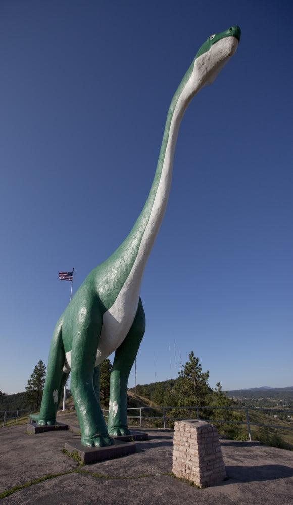 Large Brontosaurus Sculpture Poster Print displayed in a room.