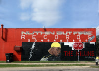 Street Vibes Records Store Poster Print featuring rapper imagery and stop sign