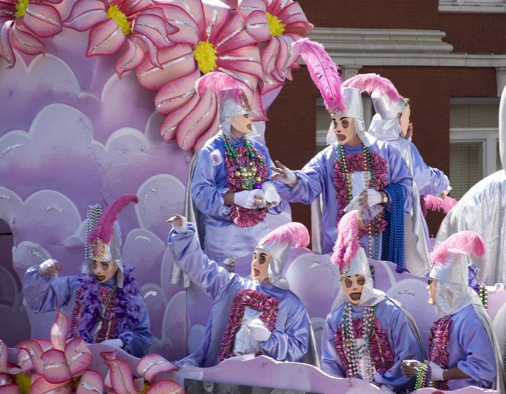 Mardi Gras Parade in New Orleans Poster Print showcasing vibrant colors and festive spirit.