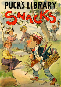 Charming poster print of a young boy bringing refreshments for a picnic.