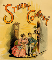 Intriguing Midnight Encounter Poster Print depicting a romantic scene with a suitor and young lady.