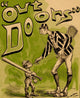 Racquet player holding cigarette with baseball player and bat poster print.
