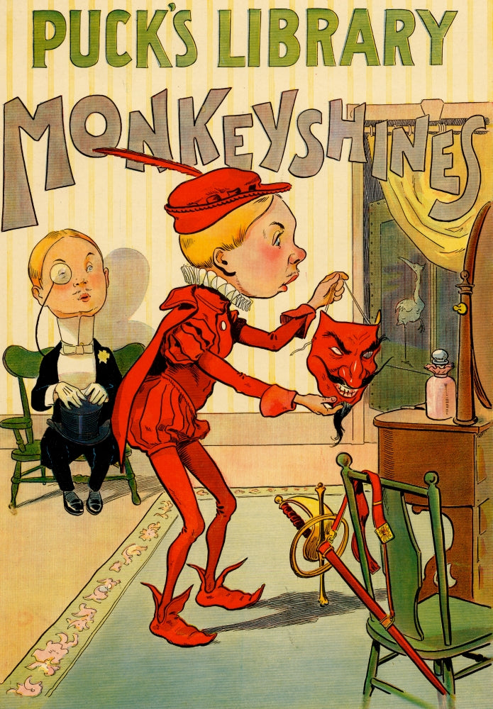 Theatrical dressing room poster with young actor in devil's mask
