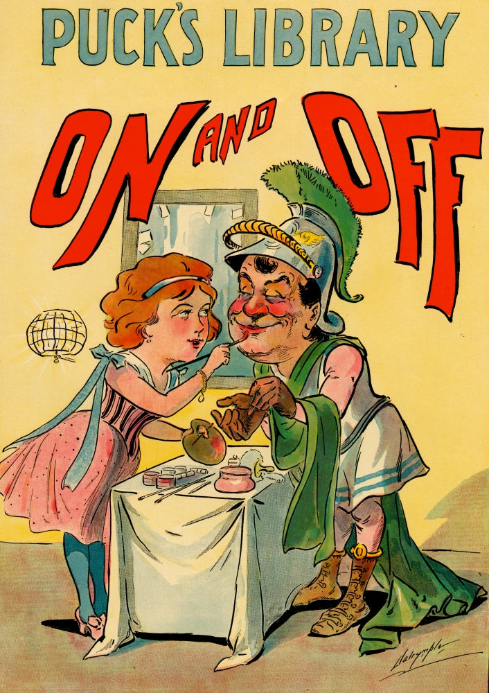 Makeup artist decorating an actor in Roman garb poster print