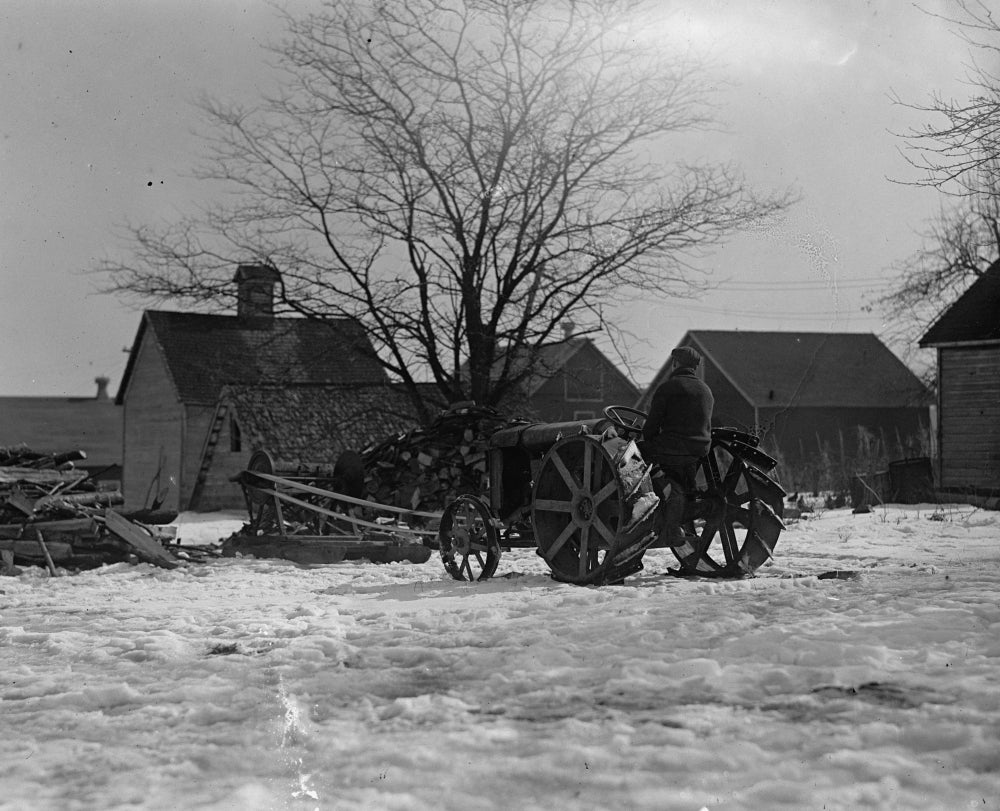 Farmer Drives Ford Tractor Poster Print showcasing rural charm