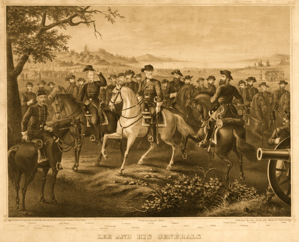 Lee & His Generals Poster Print showcasing iconic military leaders.