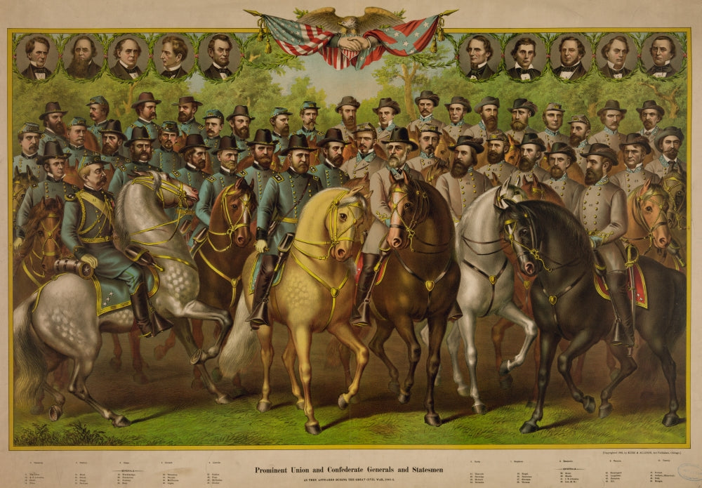 Prominent Civil War Generals North & South Poster Print showcasing key figures in American history.