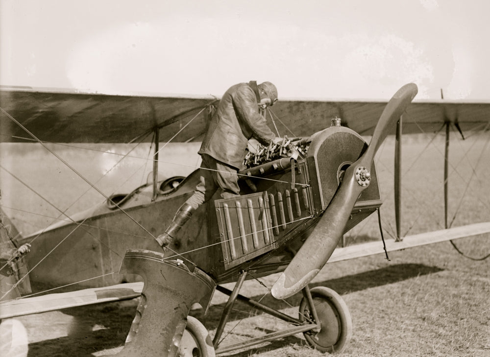 Lindley Working on Plane Engine Poster Print showcasing aircraft engineering.
