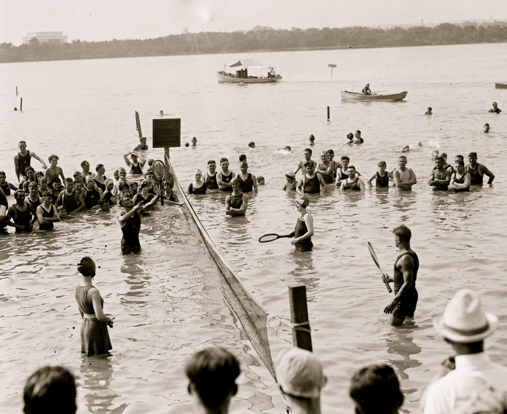 Water Tennis at the Tidal Basin Poster Print showcasing citizens enjoying outdoor sports in Washington, D.C.