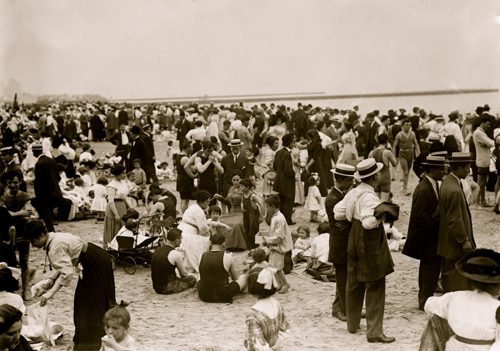 Crowds on the Beach at Coney Island Poster Print