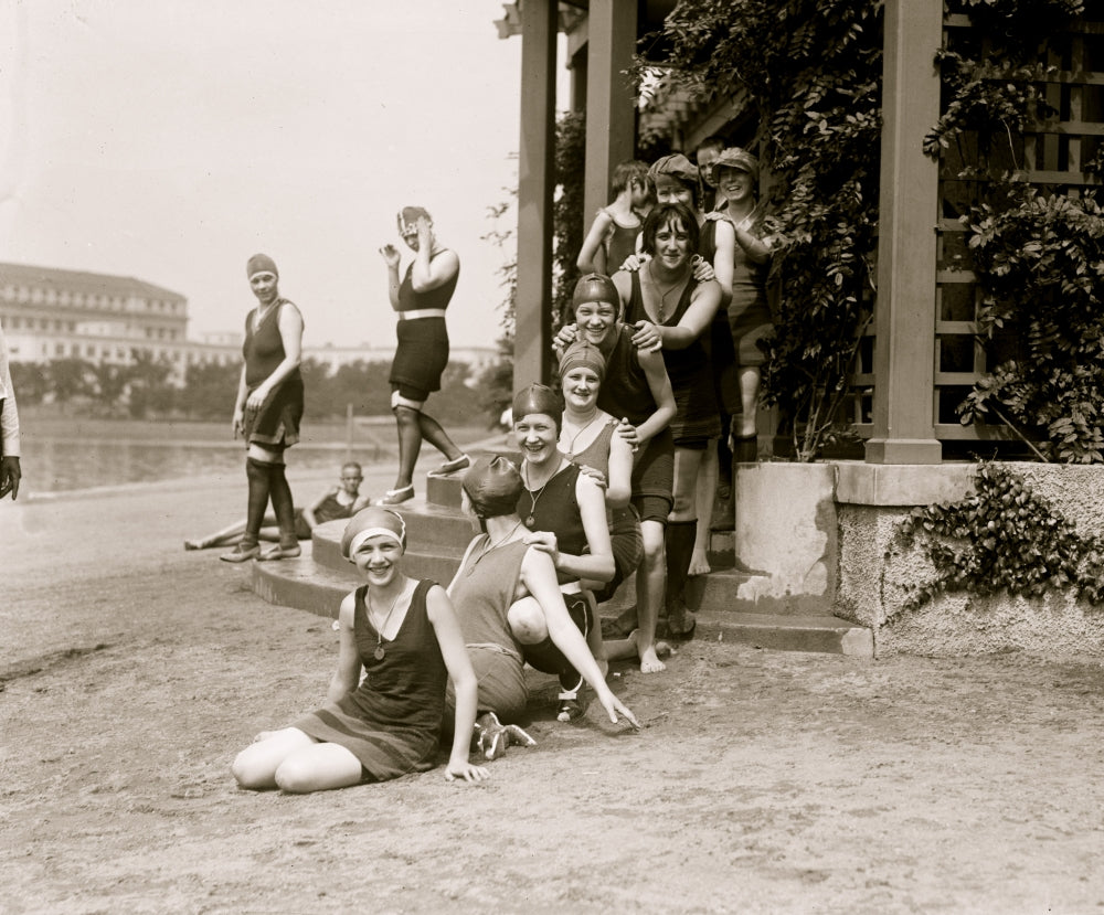 Bathing Beach Beauties by the Tidal Basin poster print featuring beachgoers in Washington, DC.