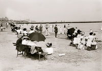On the Beach at Coney Island Poster Print showcasing a vibrant beach scene.