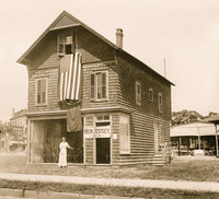 House with Flag in Asburg Park Poster Print showcasing a picturesque scene with an American flag.