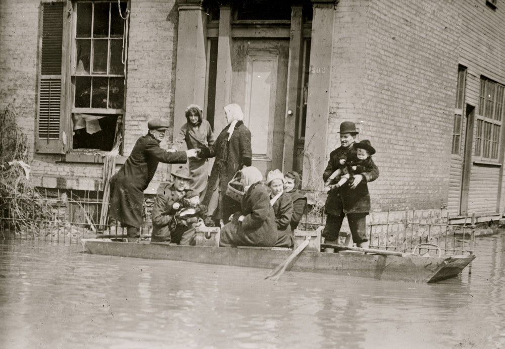 Rescue Work in Dayton Ohio Poster Print showing stranded victims being lifted to safety.