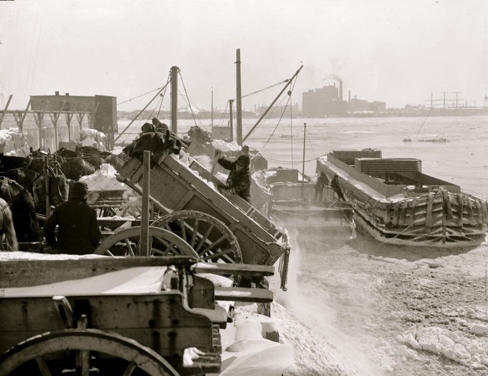 Dumping Snow into the River After a Blizzard Poster Print