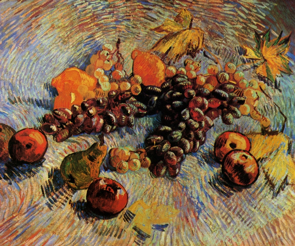 Still Life with Apples, Pears, Lemons, and Grapes Poster Print