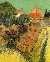 Garden Behind a House Poster Print showcasing a beautiful garden scene.