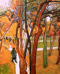 The Walk in Falling Leaves Poster Print showcasing autumn leaves in a serene landscape.