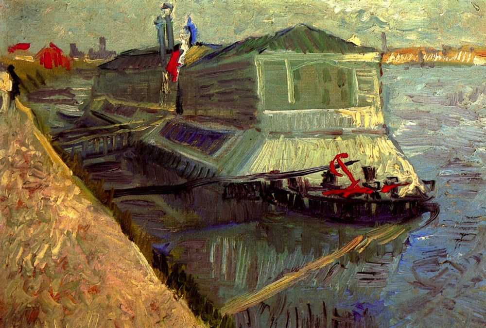 Bathing Float on the Seine at Asniere Poster Print showcasing serene river scenes.
