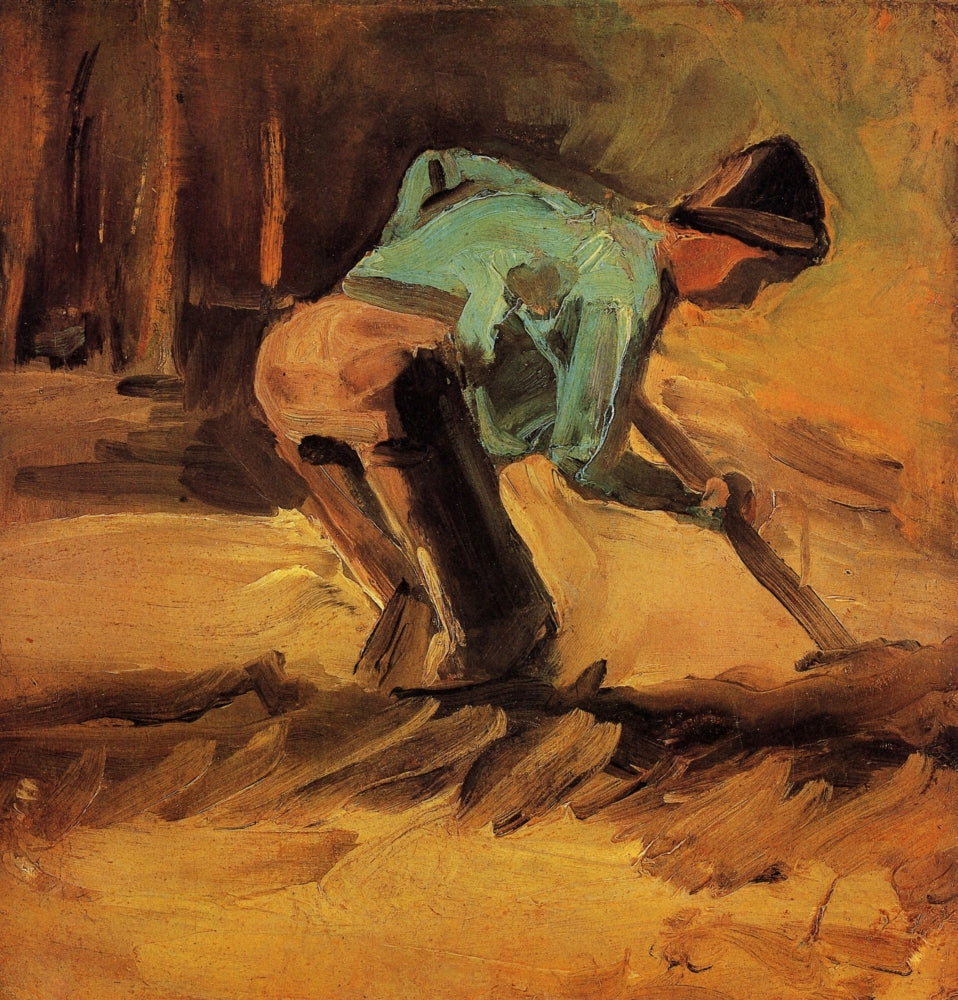Man Stooping with Stick or Spade Poster Print showcasing rustic charm.