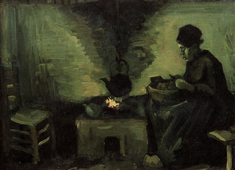 Peasant Woman by the Fireplace Poster Print showcasing warmth and tranquility.