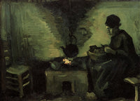 Peasant Woman by the Fireplace Poster Print showcasing warmth and tranquility.
